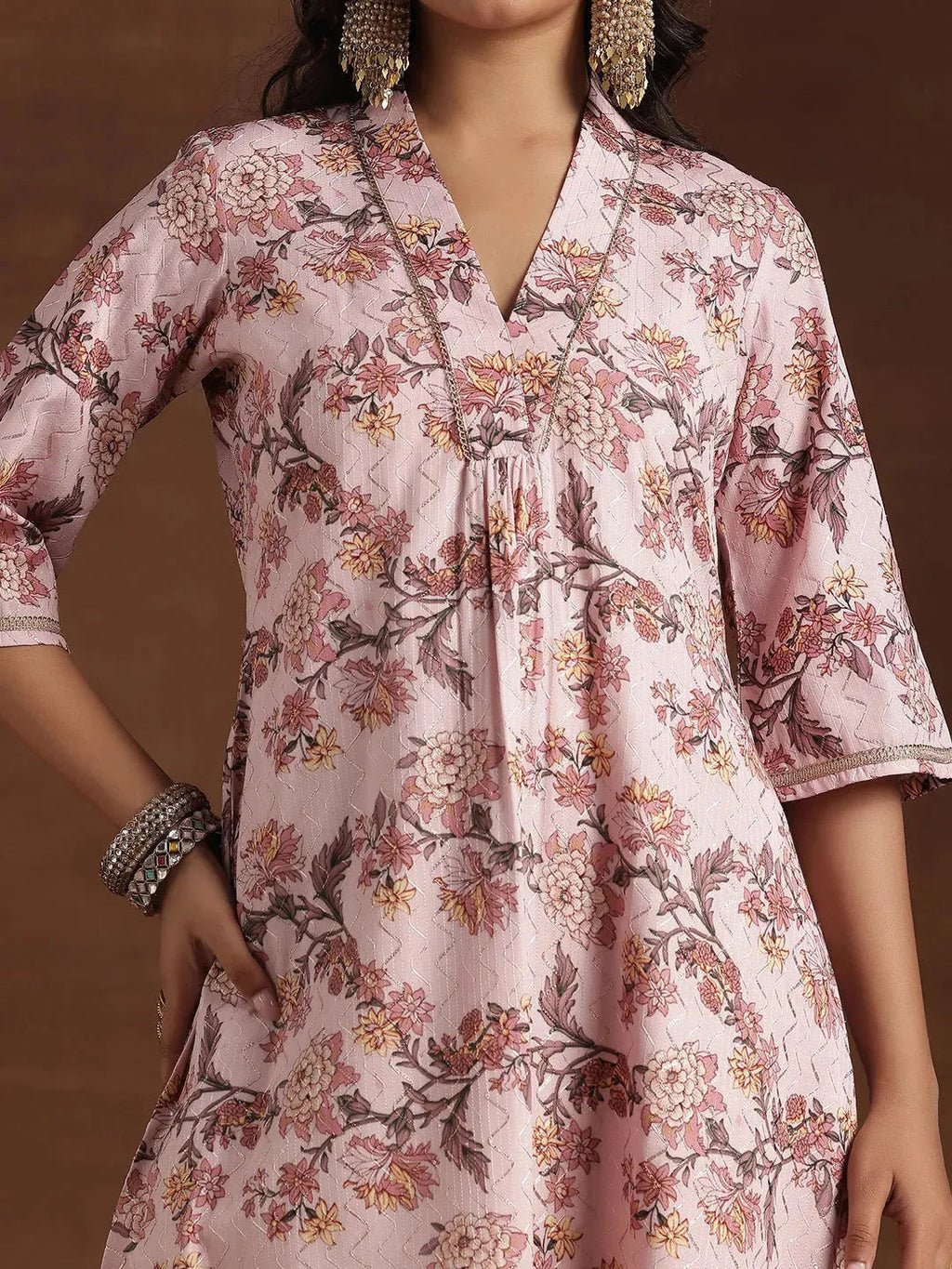 Gerua Pink Printed Cotton Blend A-Line Kurta