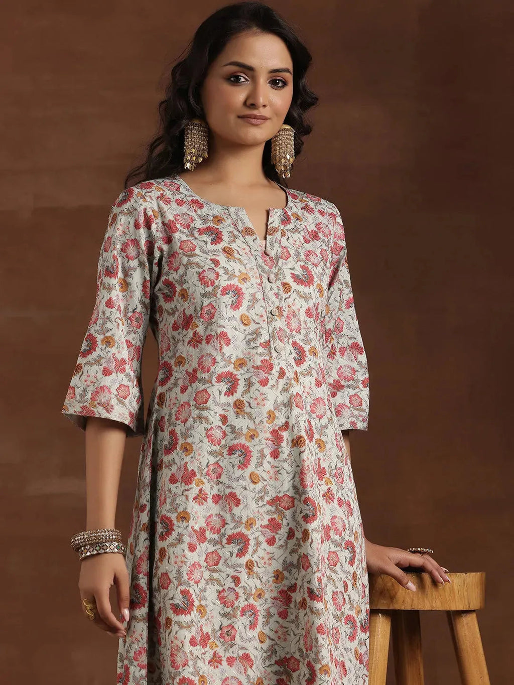 Gerua Green Printed Cotton Blend A-Line Kurta