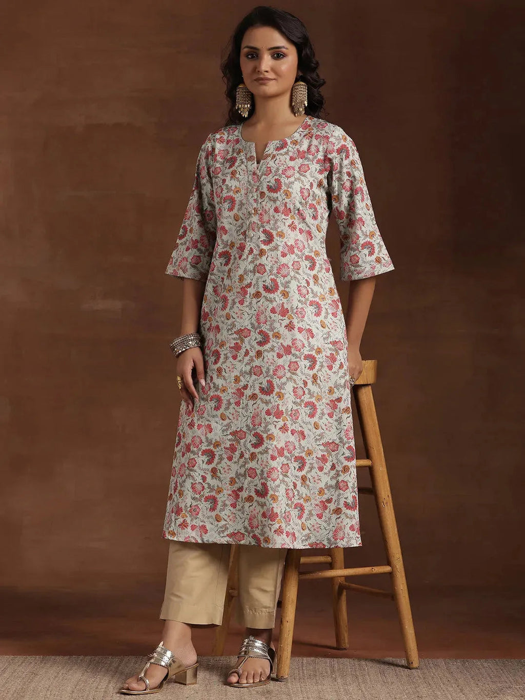 Gerua Green Printed Cotton Blend A-Line Kurta