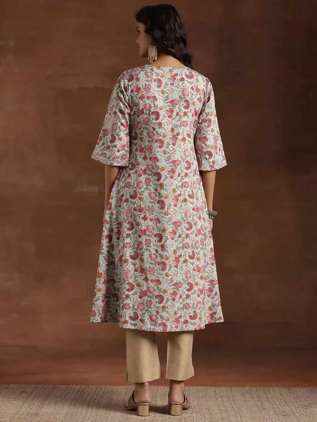 Gerua Green Printed Cotton Blend A-Line Kurta