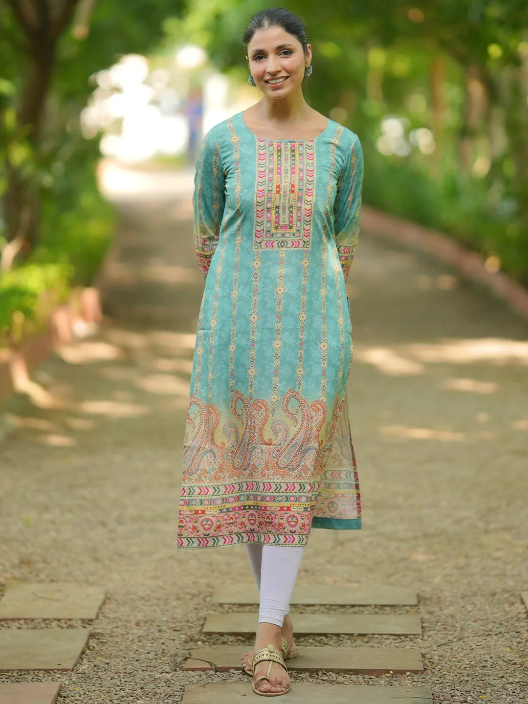Gerua Sky Blue Printed Crepe Straight Kurta