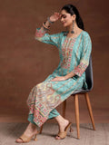 Gerua Sky Blue Printed Crepe Straight Kurta