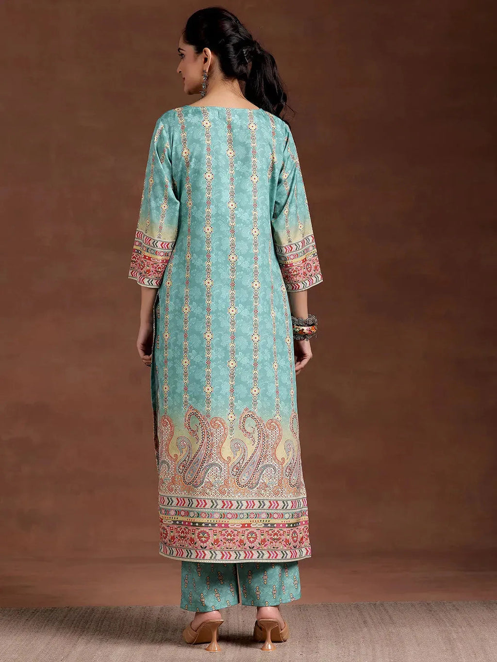 Gerua Sky Blue Printed Crepe Straight Kurta