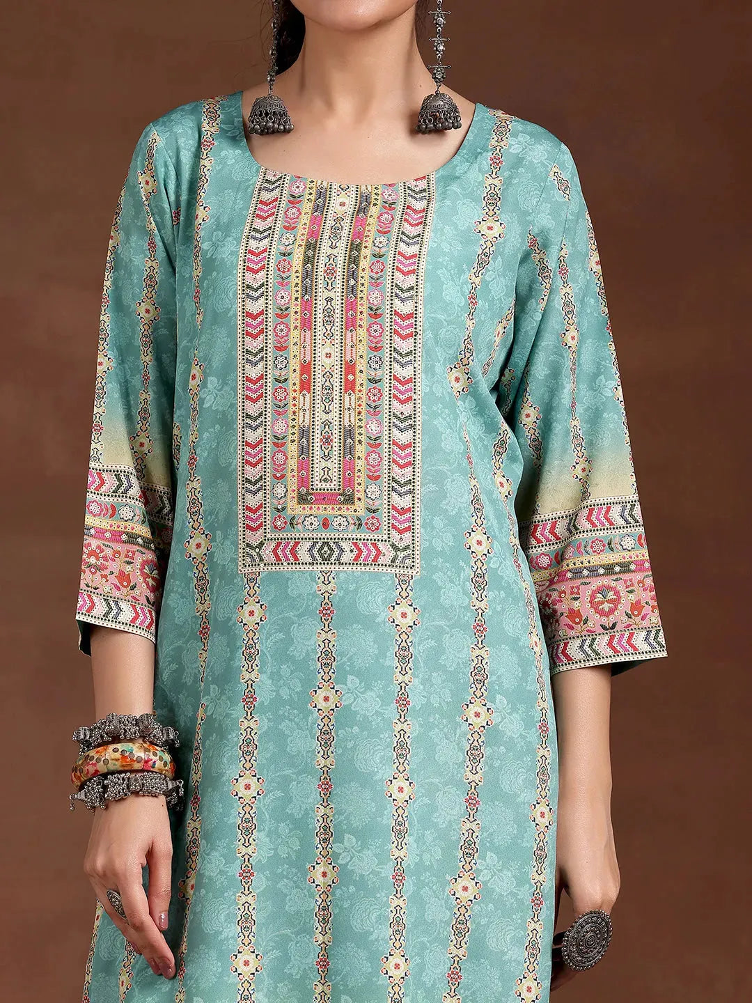 Gerua Sky Blue Printed Crepe Straight Kurta