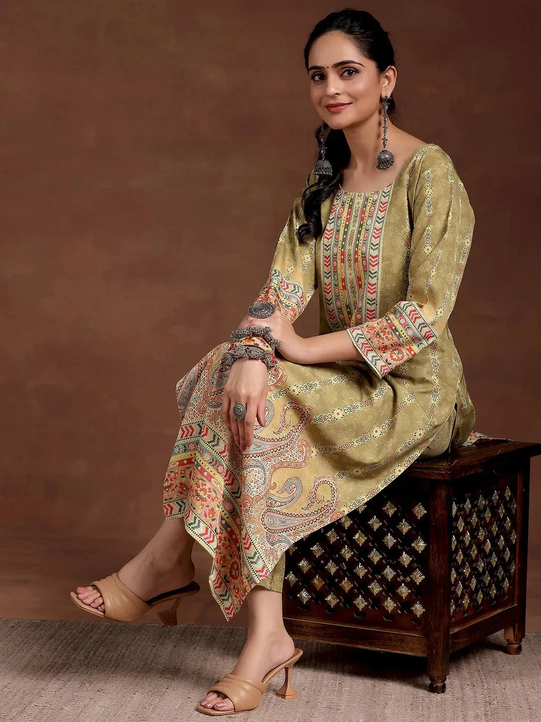 Gerua Mustard Printed Crepe Straight Kurta
