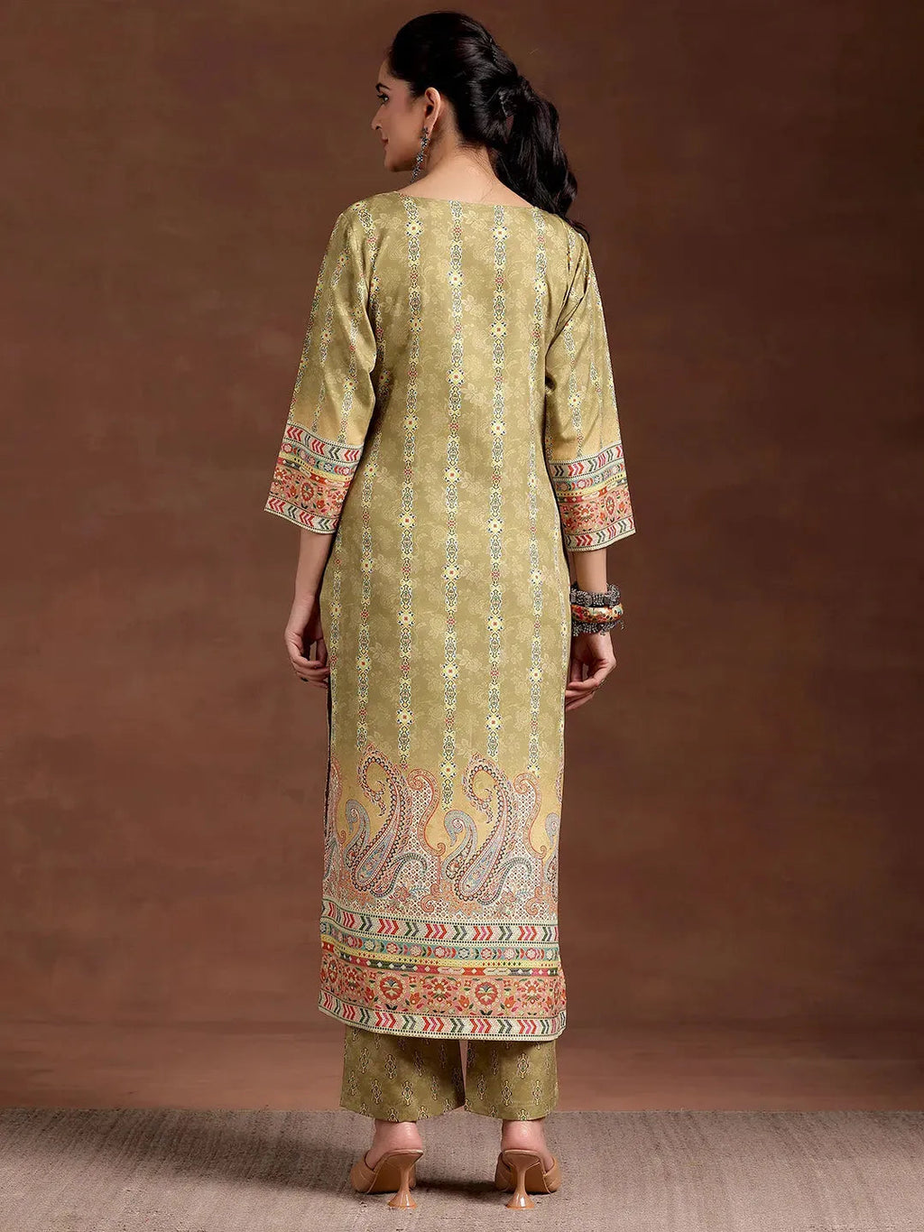Gerua Mustard Printed Crepe Straight Kurta