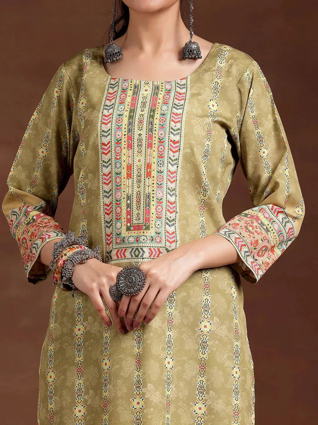 Gerua Mustard Printed Crepe Straight Kurta