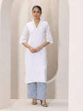 Libas White Printed Cotton Straight Kurta