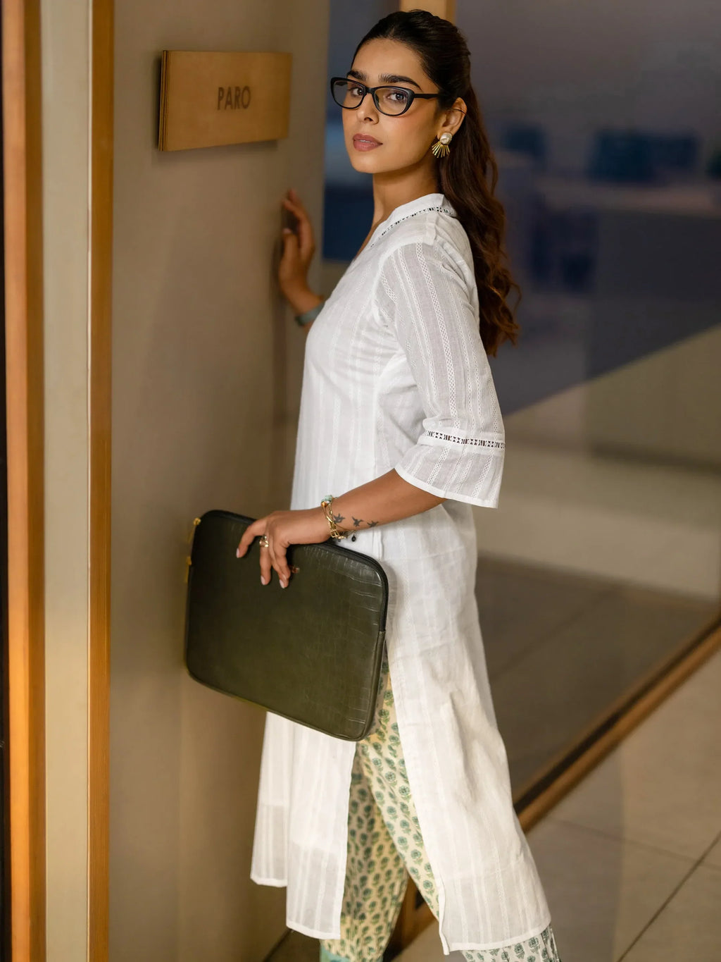 Libas White Printed Cotton Straight Kurta