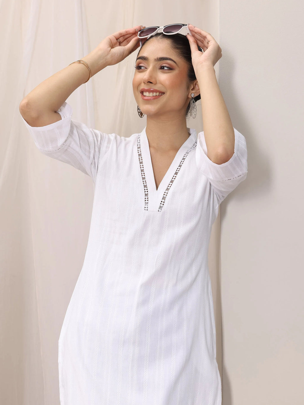 Libas White Printed Cotton Straight Kurta