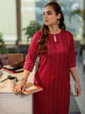 Libas Red Woven Design Rayon Straight Kurta