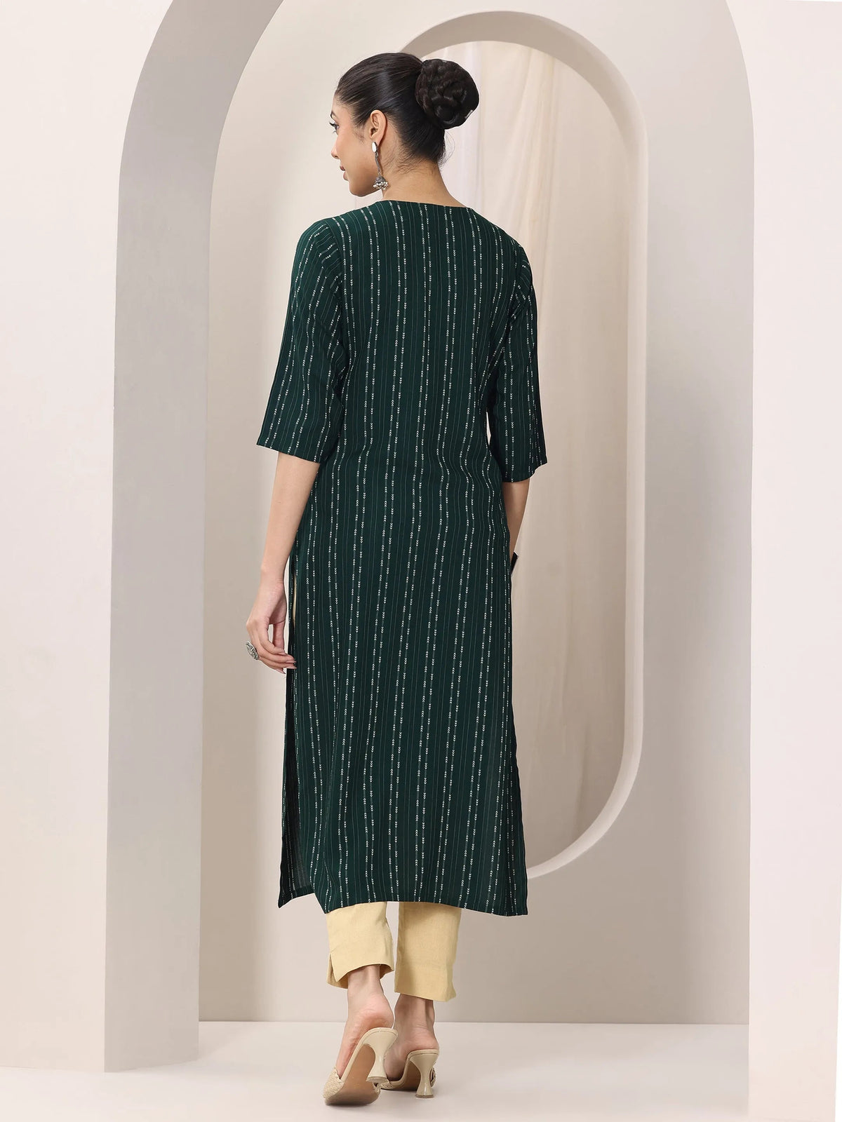 Libas Green Woven Design Rayon Straight Kurta