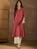 Women Maroon Cotton Stripes A-Line Kurta | U3S - view 1
