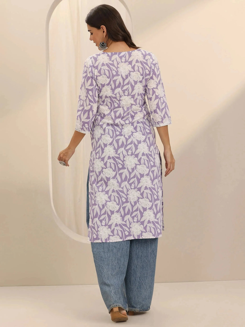 Libas Lavender Straight Printed Cotton Kurta