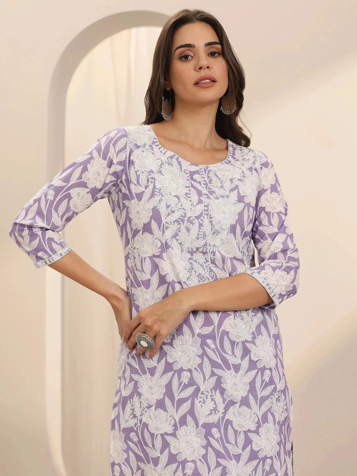 Libas Lavender Straight Printed Cotton Kurta