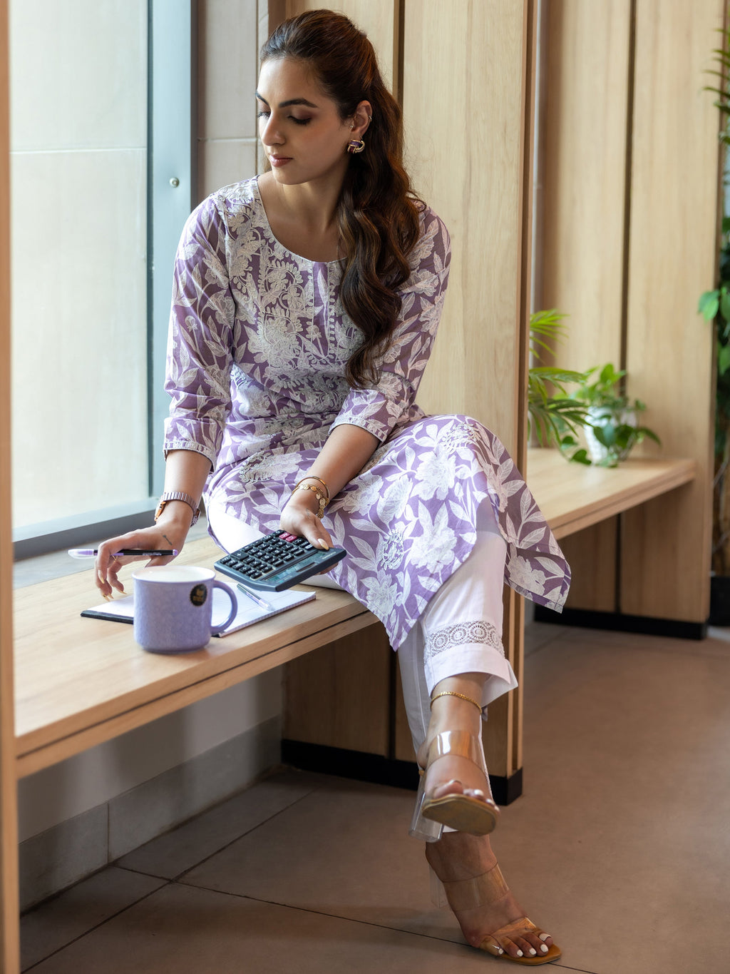 Libas Lavender Straight Printed Cotton Kurta