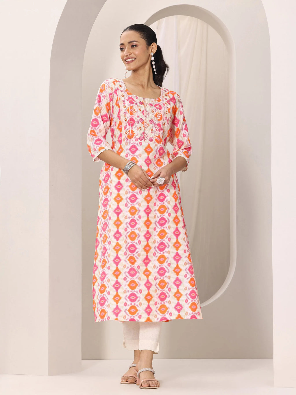 Gerua Orange Printed Silk Blend Straight Kurta