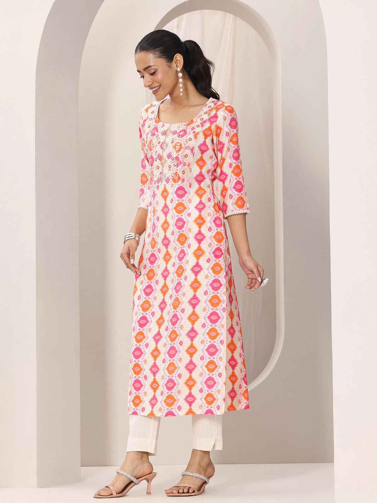 Gerua Orange Printed Silk Blend Straight Kurta