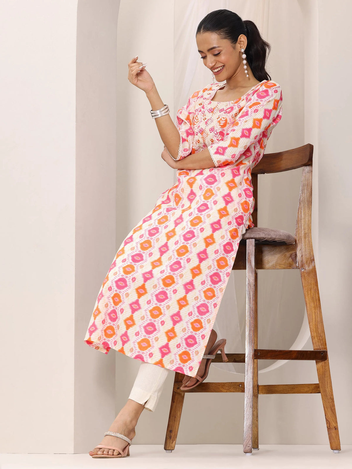 Gerua Orange Printed Silk Blend Straight Kurta