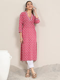 Libas Pink Printed Cotton Straight Kurta