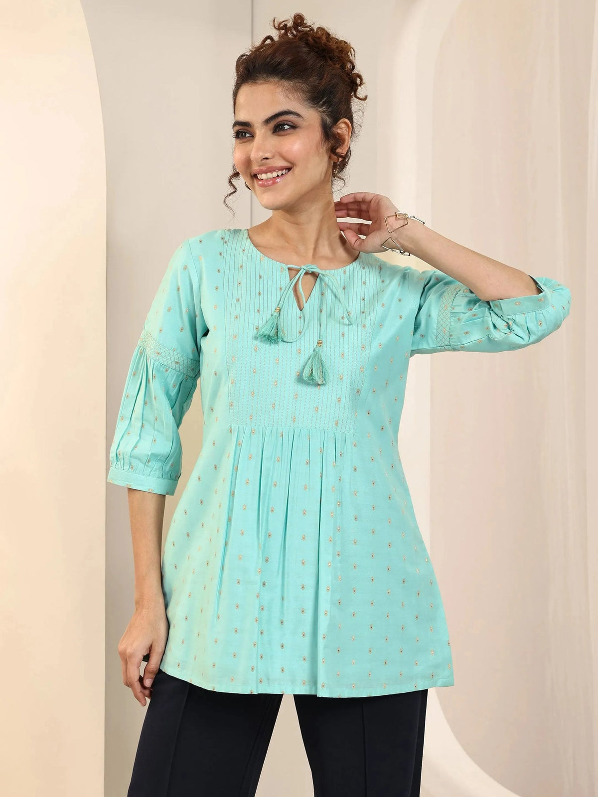 Gerua Blue Woven Design A-Line Short Kurti P23