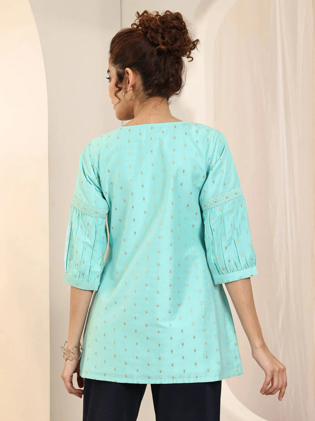 Gerua Blue Woven Design A-Line Short Kurti P23