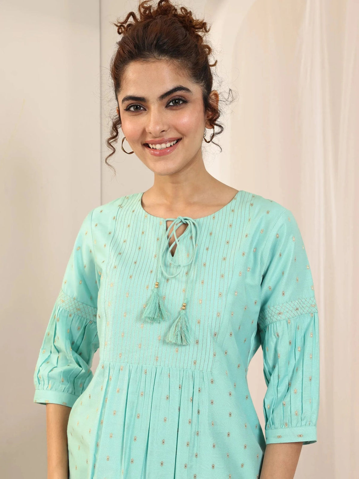 Gerua Blue Woven Design A-Line Short Kurti P23