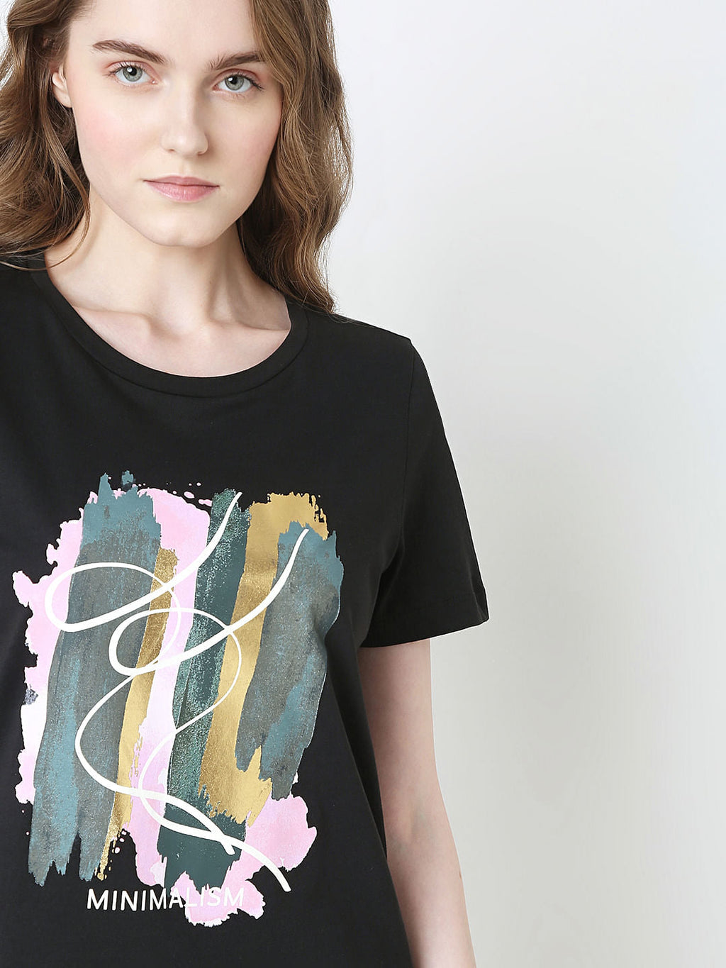 Black Printed Cotton T-Shirt