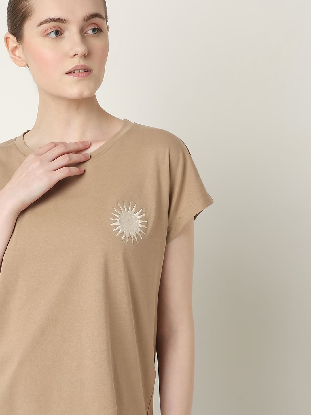 Nude Embroidered Organic Cotton T-Shirt