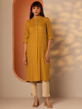 Gerua Mustard Woven Design Rayon Straight Kurta