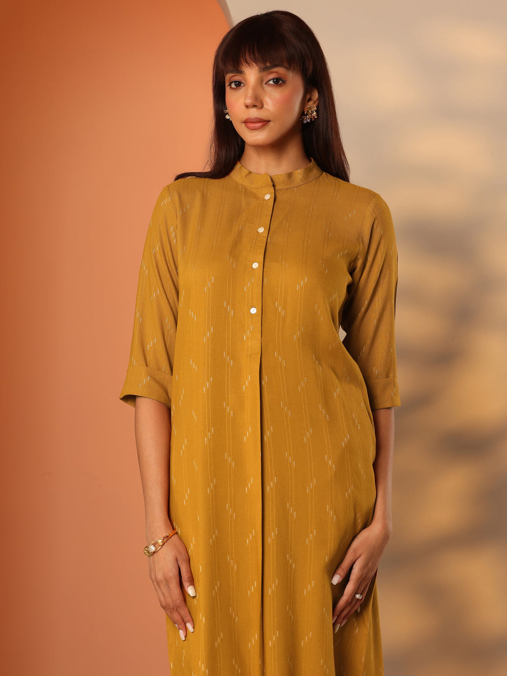 Gerua Mustard Woven Design Rayon Straight Kurta