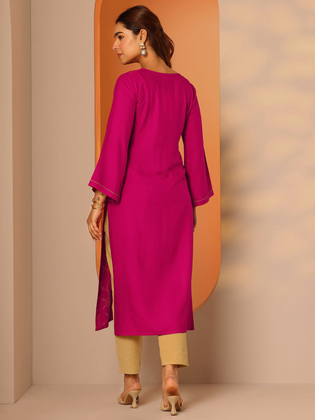 Gerua Pink Embroidered Rayon Straight Kurta