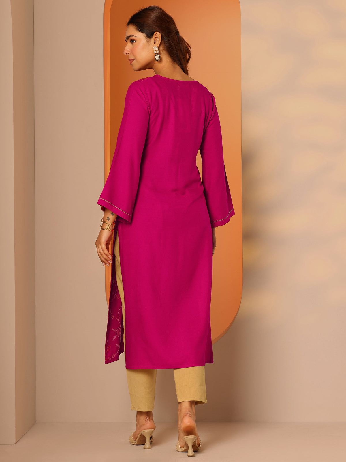 Gerua Pink Embroidered Rayon Straight Kurta