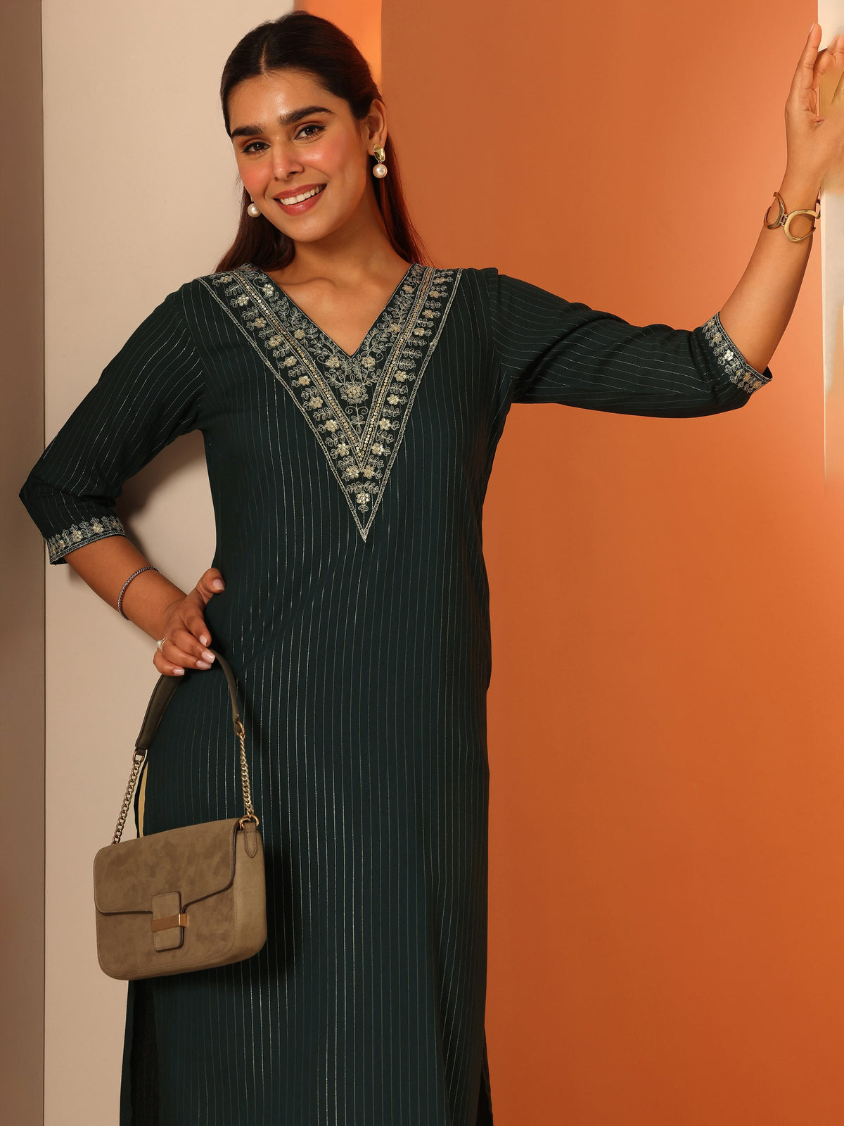 Gerua Green Embellished Rayon Straight Kurta
