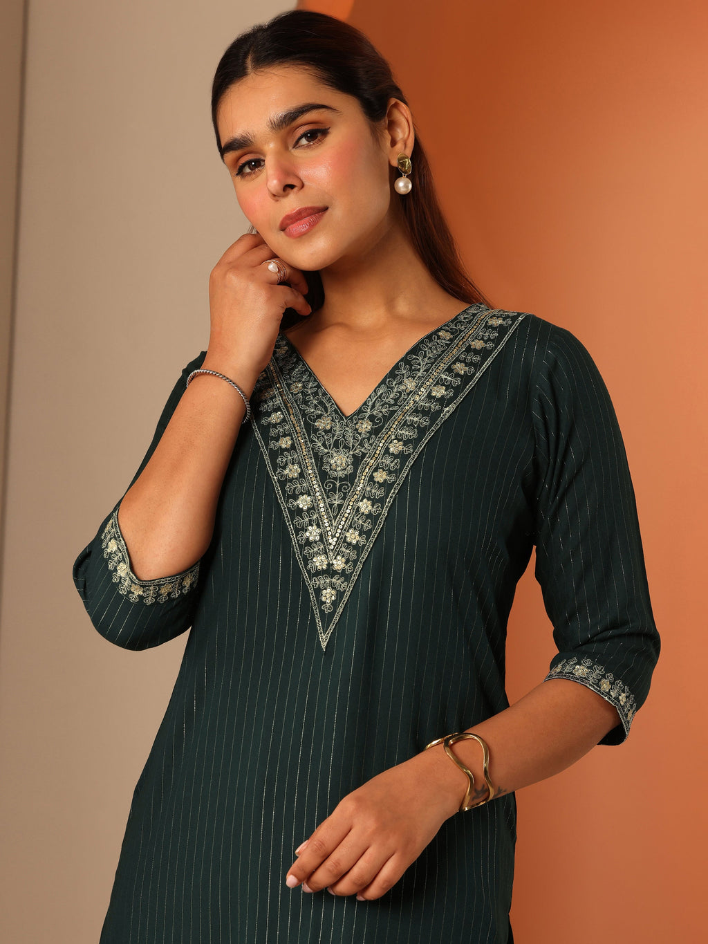 Gerua Green Embellished Rayon Straight Kurta