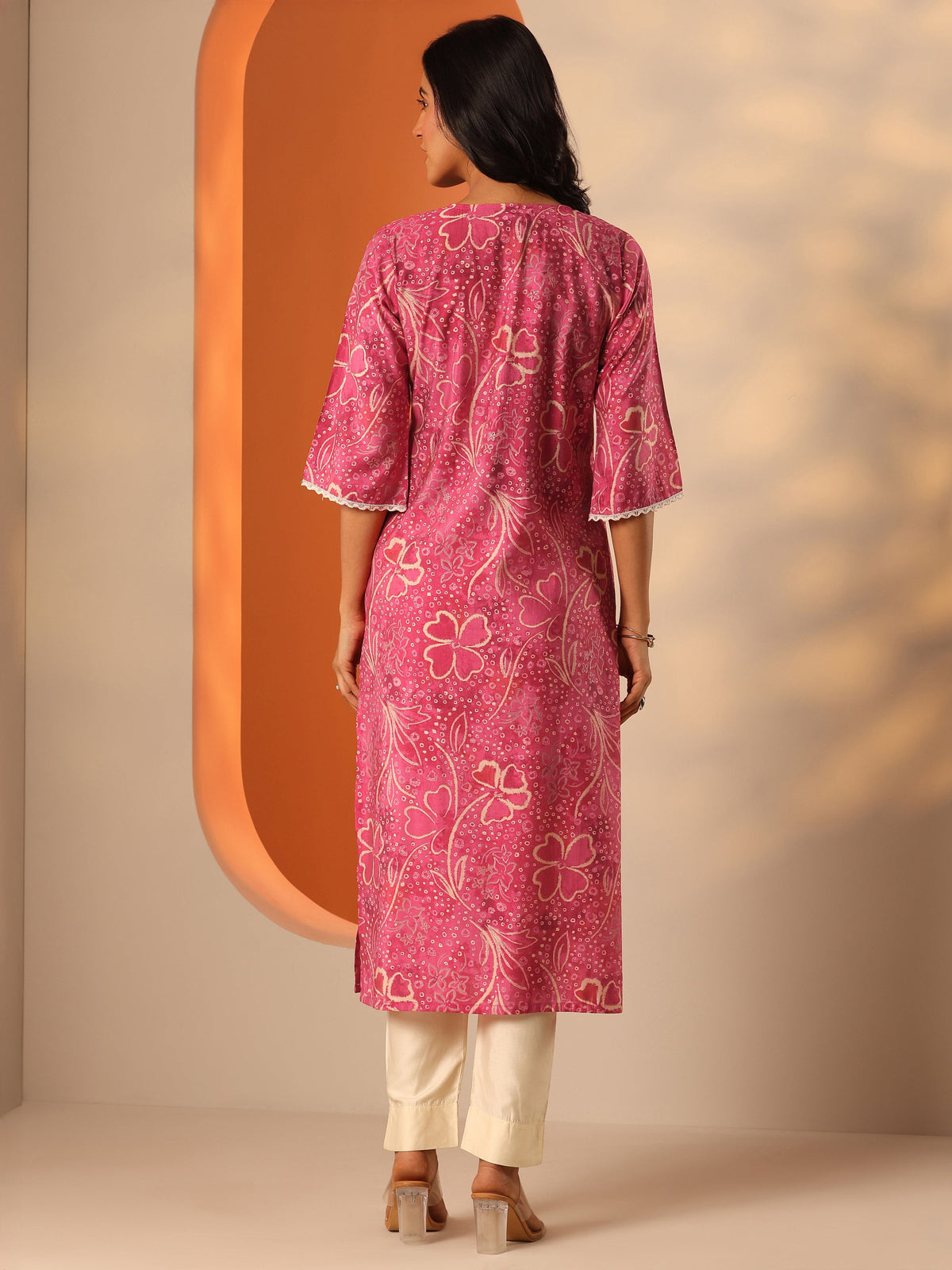 Gerua Pink Printed Silk Blend Straight Kurta