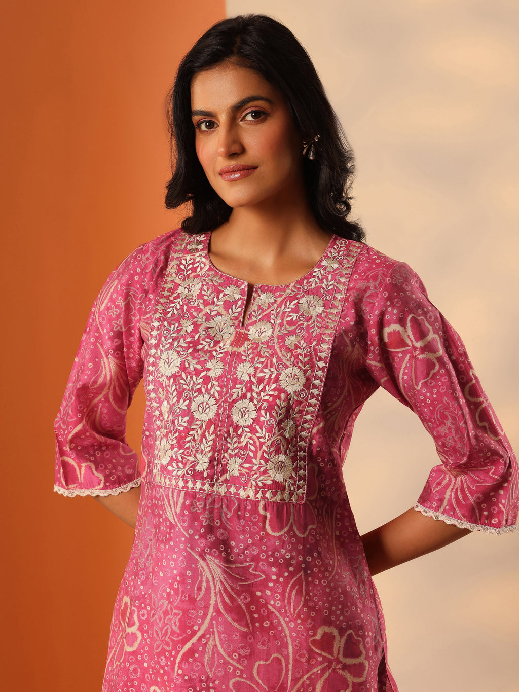 Gerua Pink Printed Silk Blend Straight Kurta