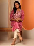Gerua Pink Printed Silk Blend Straight Kurta