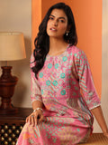 Libas Pink Printed Silk Blend Straight Kurta