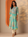 Libas Blue Printed Silk Blend Straight Kurta
