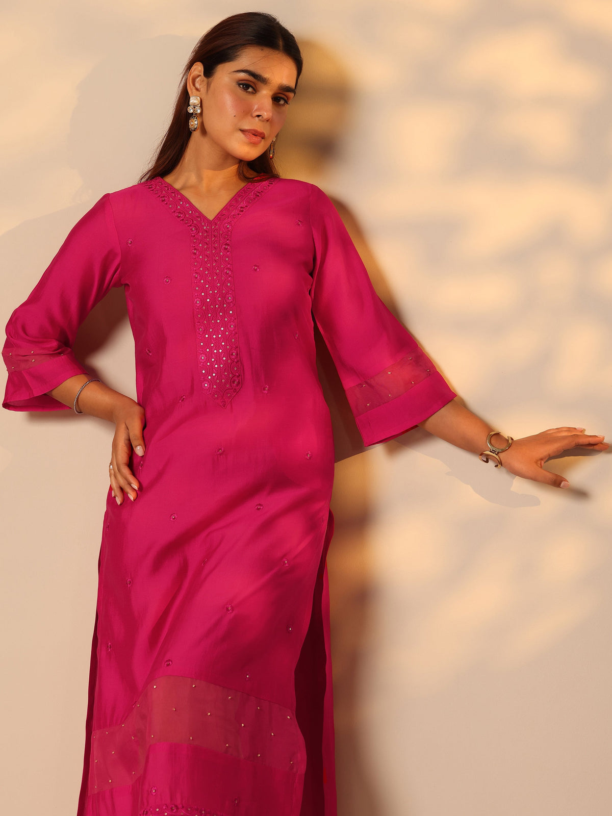 Gerua Pink Embroidered Silk Blend Straight Kurta