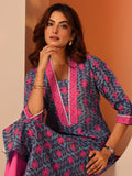 Libas Blue Printed Cotton Straight Kurta