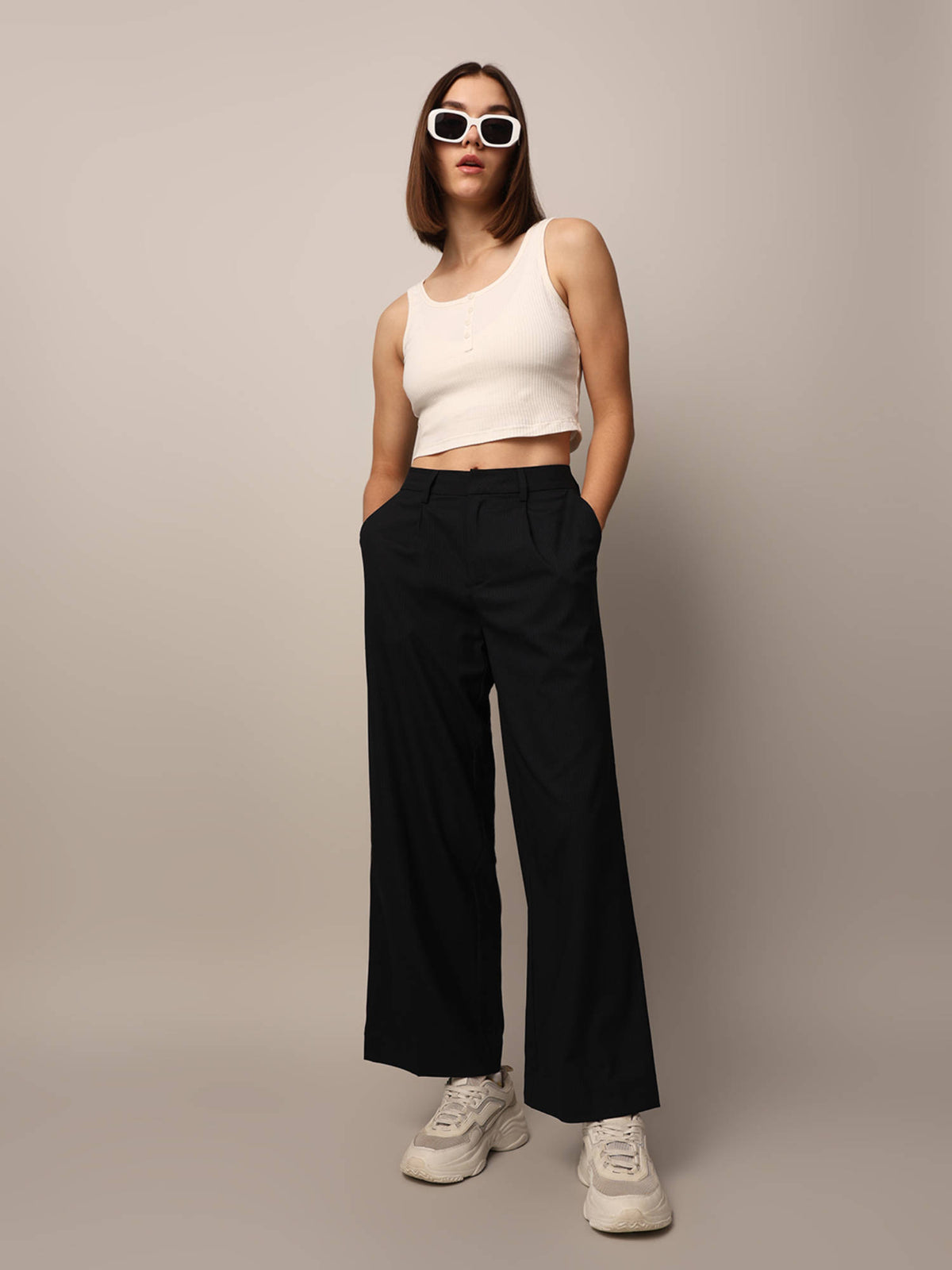 Women Black Tailored Fit High-Rise Pant | O24 - view 2