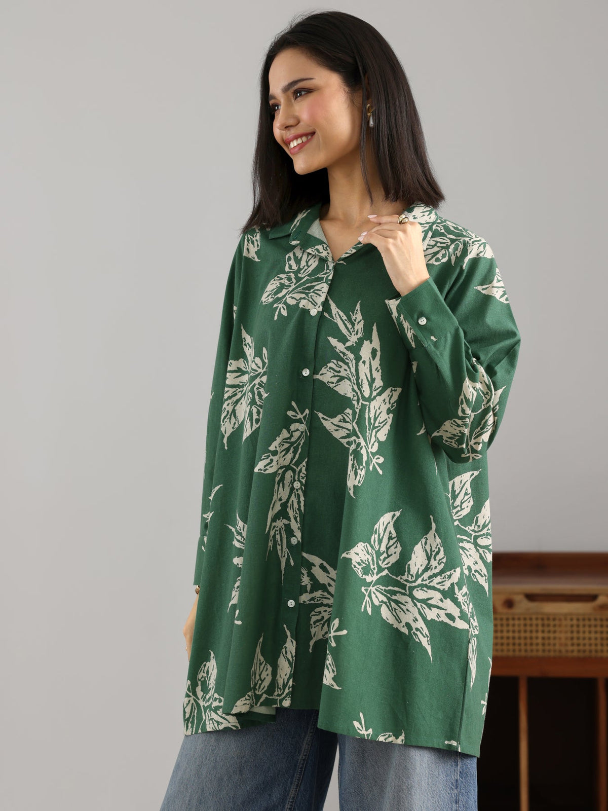 Libas Green Printed Cotton Shirt P23