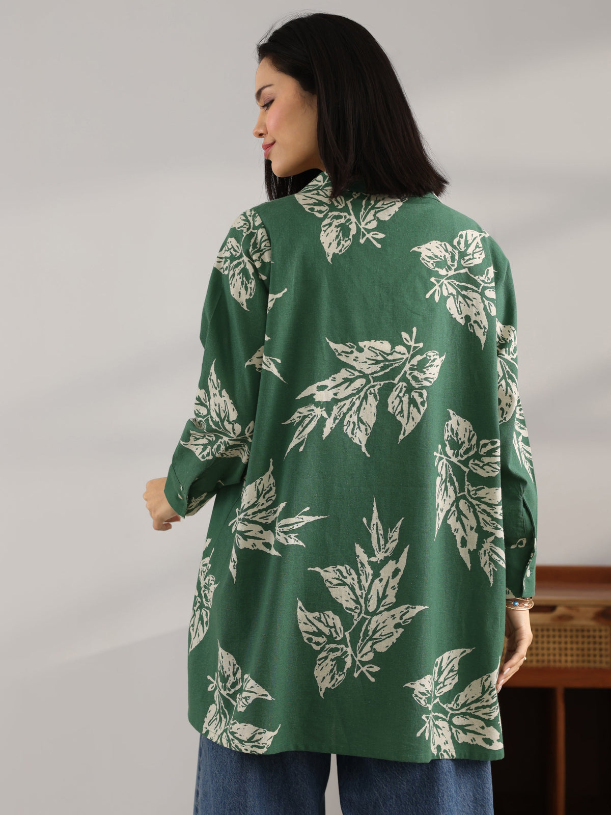 Libas Green Printed Cotton Shirt