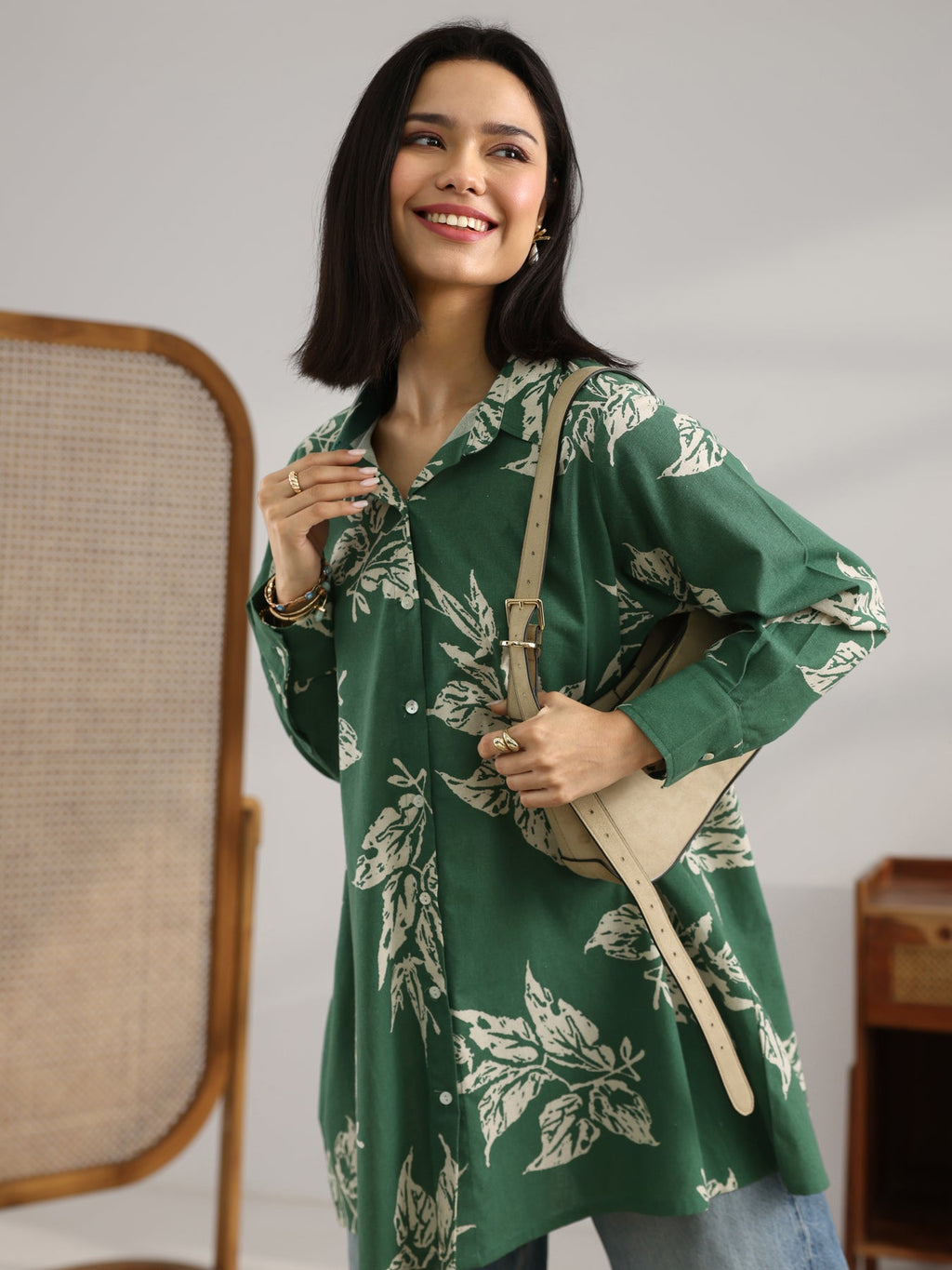 Libas Green Printed Cotton Shirt P23