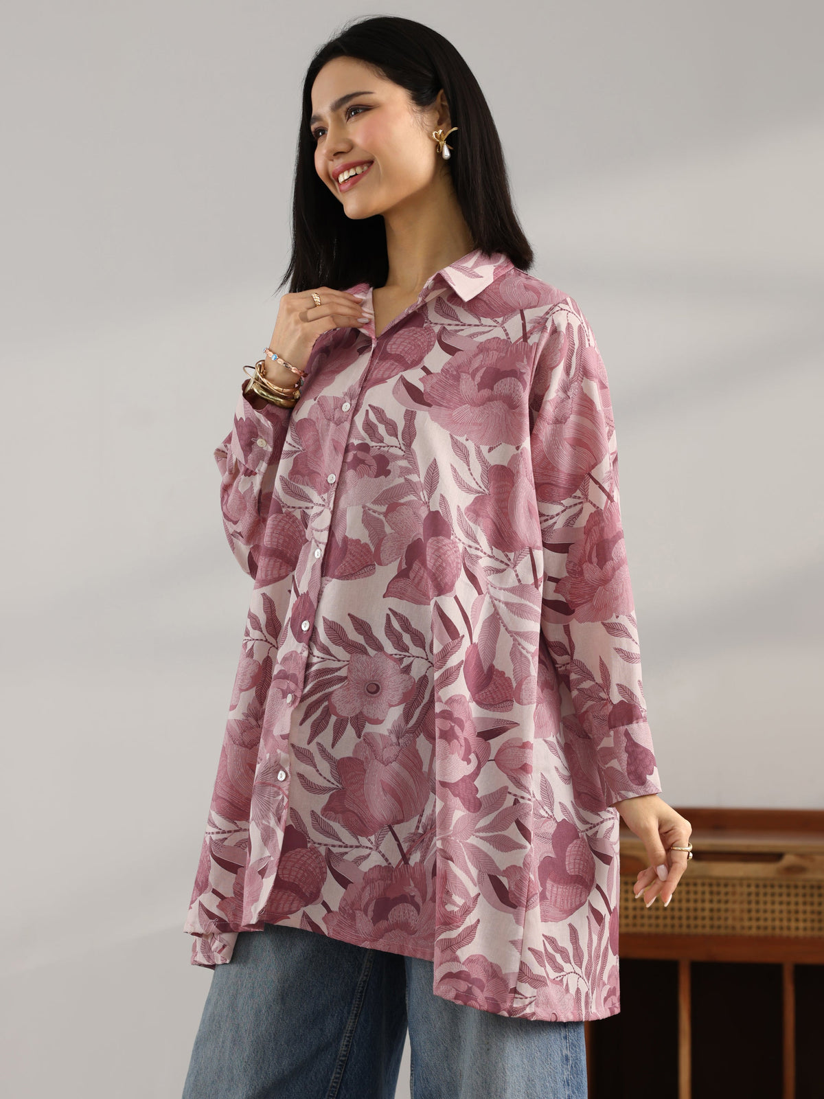 Libas Mauve Printed Cotton Shirt
