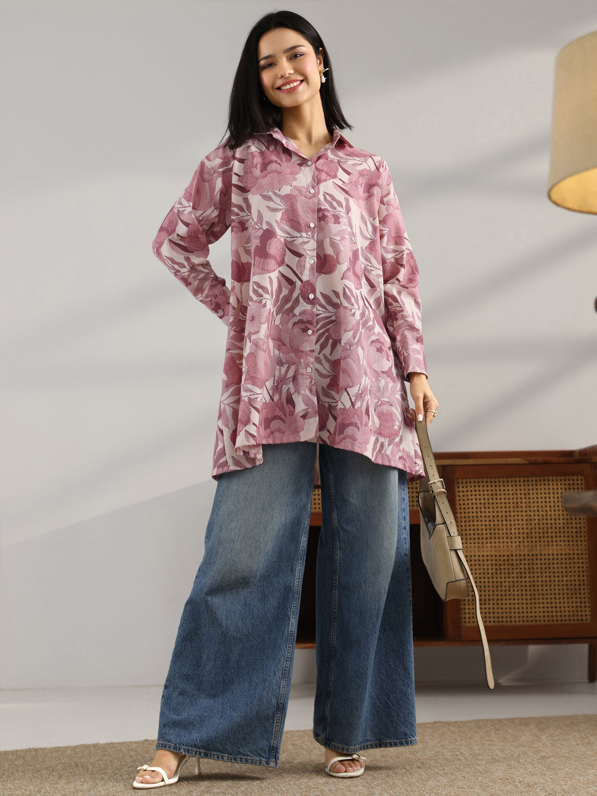 Libas Mauve Printed Cotton Shirt