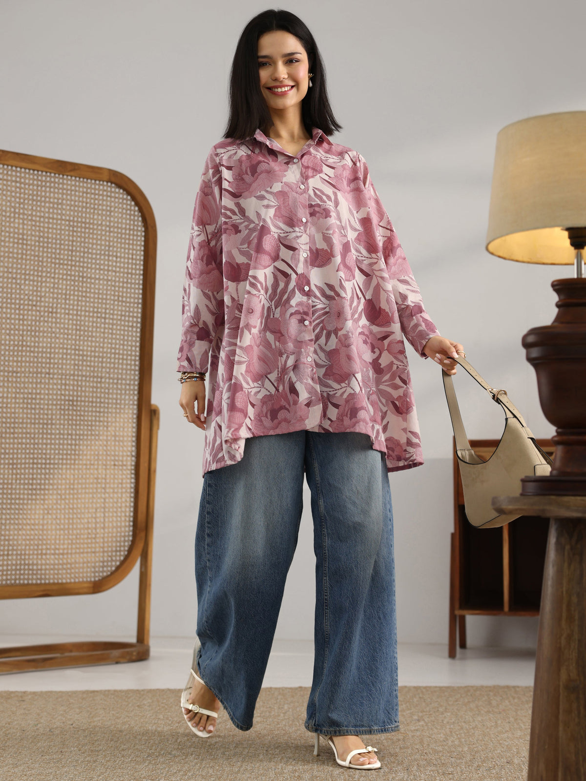 Libas Mauve Printed Cotton Shirt