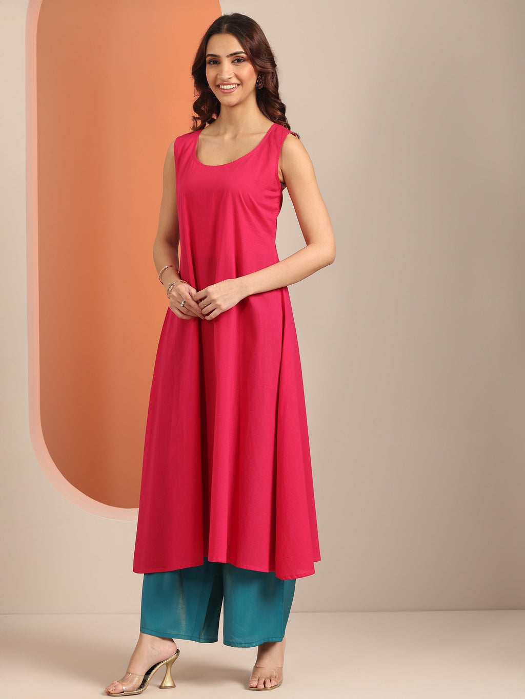 Gerua Pink Embroidered Silk Blend A-Line Kurta